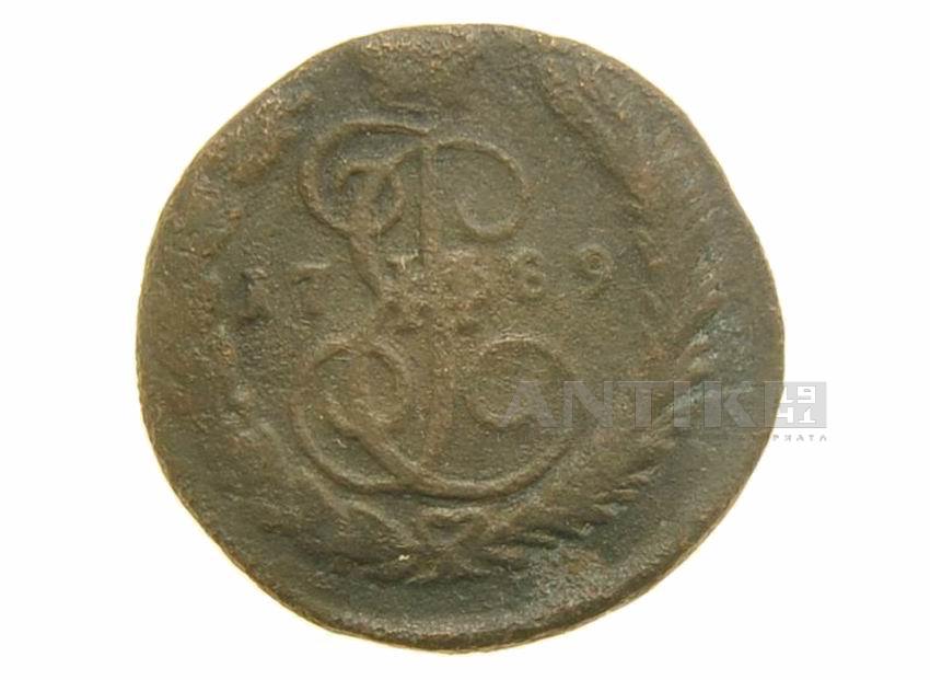 Монета 1 копейка 1789 год, русская разменная денежка из меди