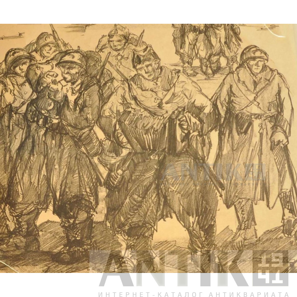 Рисунок с солдатами, возвращающимися с передовой. Франция, картина для оформления интерьера 3